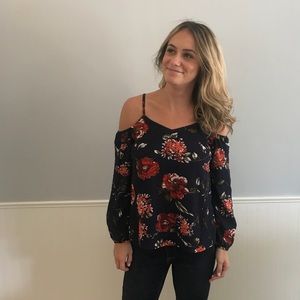 Navy floral cold shoulder long sleeve